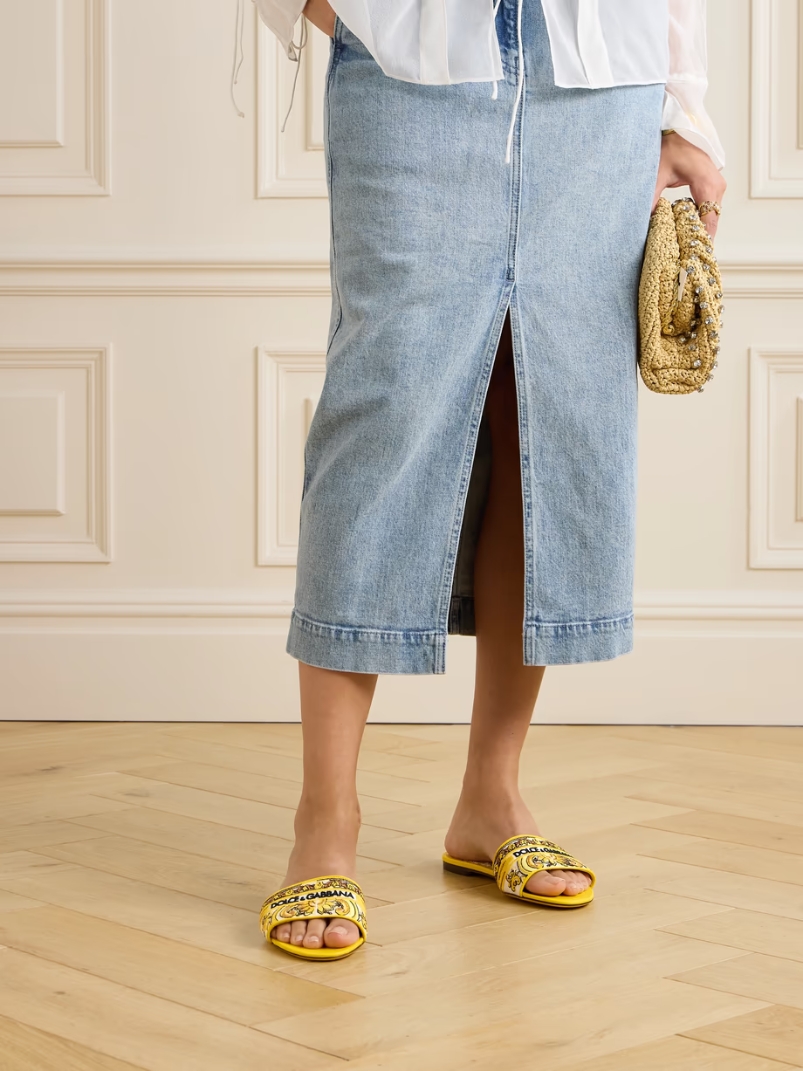 Maiolica Bianca embroidered leather-trimmed canvas slides Maiolica Bianca embroidered leather-trimmed canvas slides