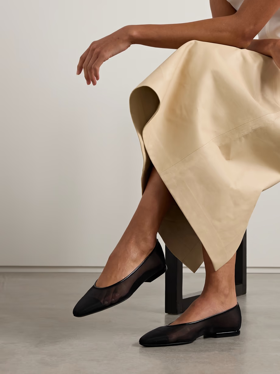 Primula leather-trimmed mesh point-toe flats Primula leather-trimmed mesh point-toe flats