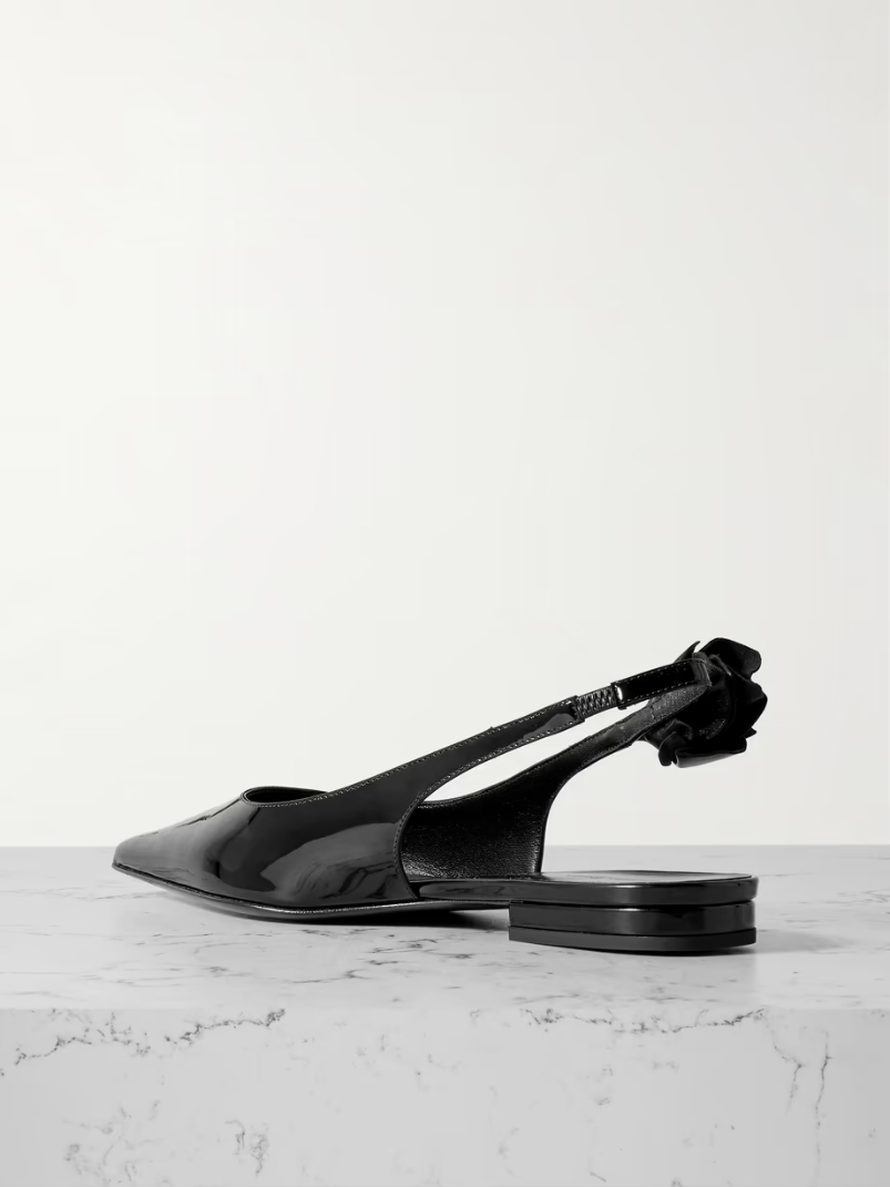 Floral-embellished patent-leather slingback flats Floral-embellished patent-leather slingback flats