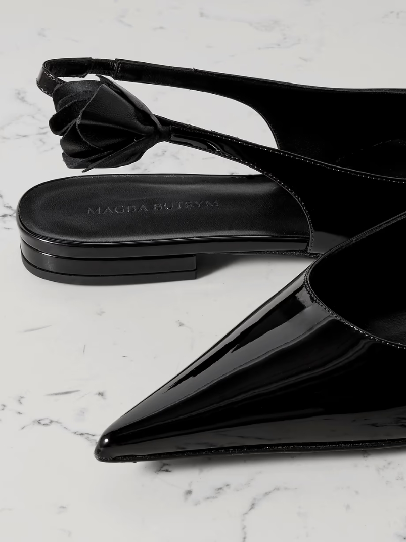 Floral-embellished patent-leather slingback flats Floral-embellished patent-leather slingback flats