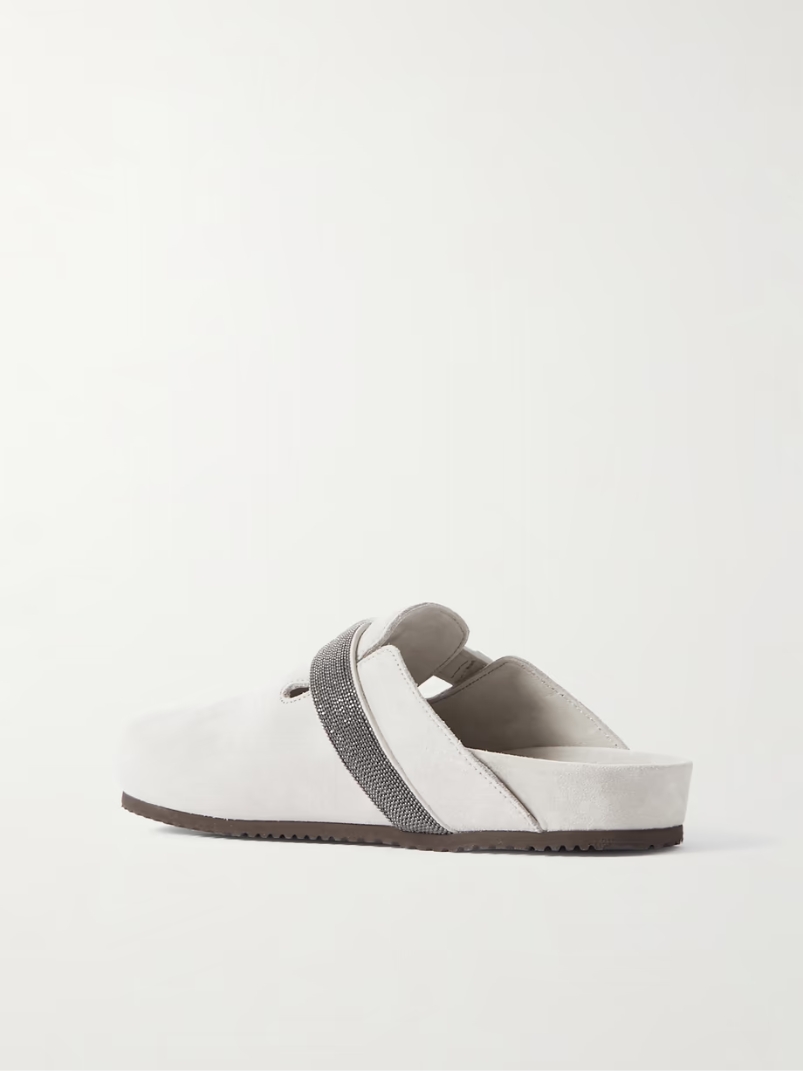 Bead-embellished suede clogs Bead-embellished suede clogs