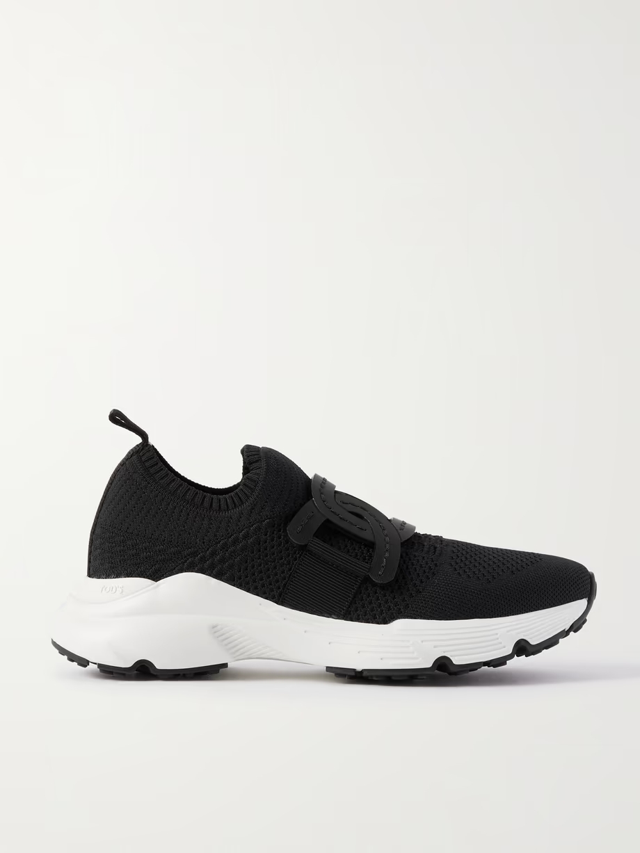 Leather-trimmed stretch-knit slip-on sneakers Leather-trimmed stretch-knit slip-on sneakers
