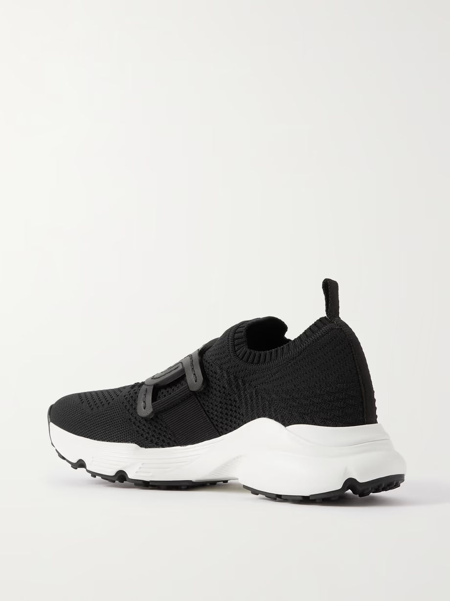 Leather-trimmed stretch-knit slip-on sneakers Leather-trimmed stretch-knit slip-on sneakers