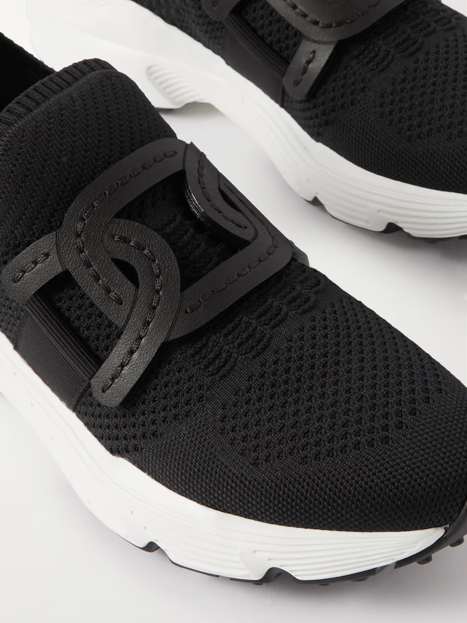 Leather-trimmed stretch-knit slip-on sneakers Leather-trimmed stretch-knit slip-on sneakers