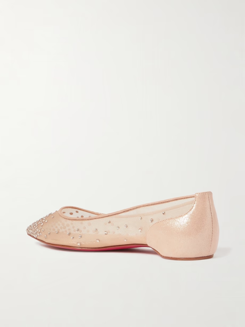 Follies Swarovski crystal-embellished mesh and lamé point-toe flats Follies Swarovski crystal-embellished mesh and lamé point-toe flats