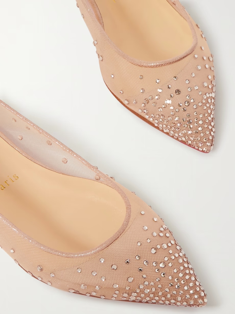 Follies Swarovski crystal-embellished mesh and lamé point-toe flats Follies Swarovski crystal-embellished mesh and lamé point-toe flats