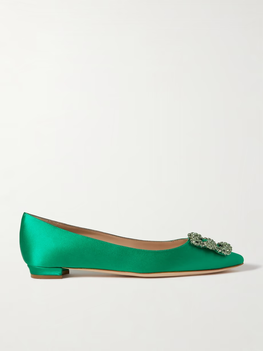 Hangisi embellished satin point-toe flats Hangisi embellished satin point-toe flats