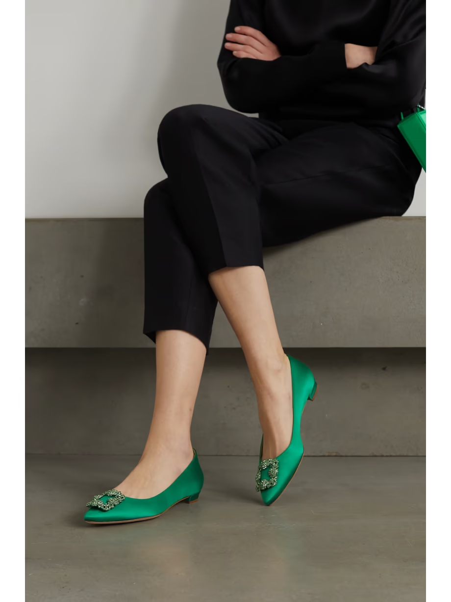 Hangisi embellished satin point-toe flats Hangisi embellished satin point-toe flats
