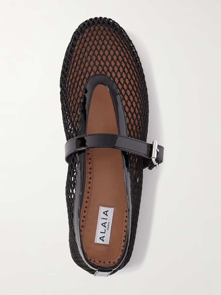 Patent leather-trimmed mesh ballet flats Patent leather-trimmed mesh ballet flats