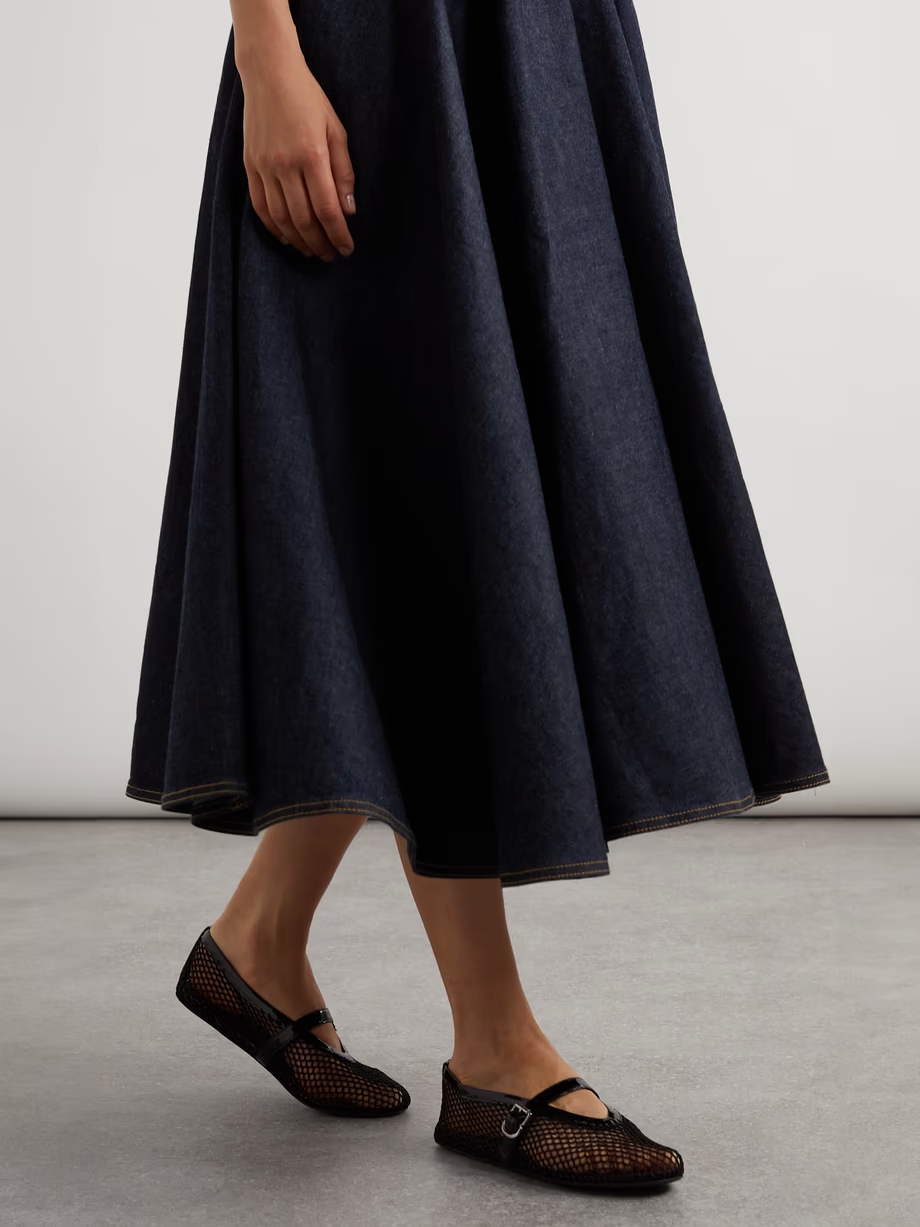 Patent leather-trimmed mesh ballet flats Patent leather-trimmed mesh ballet flats
