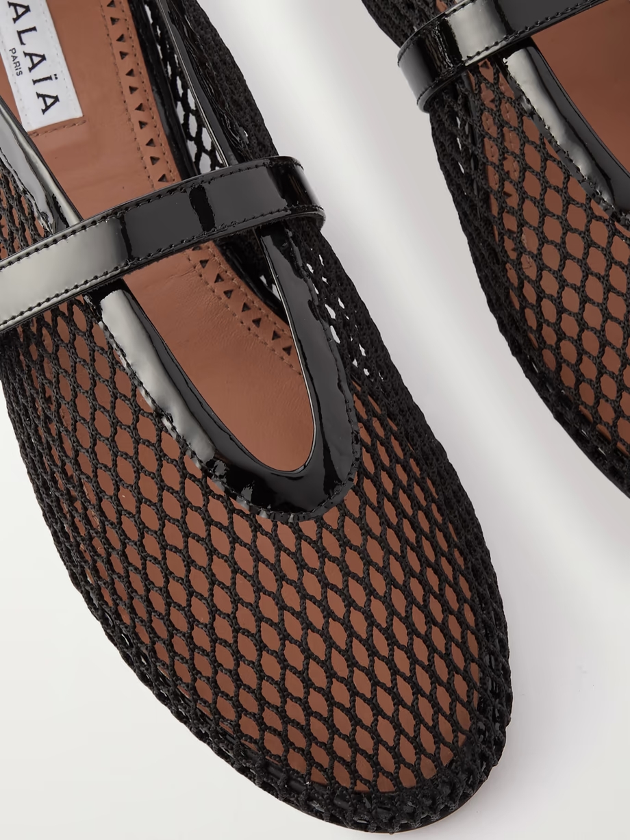 Patent leather-trimmed mesh ballet flats Patent leather-trimmed mesh ballet flats
