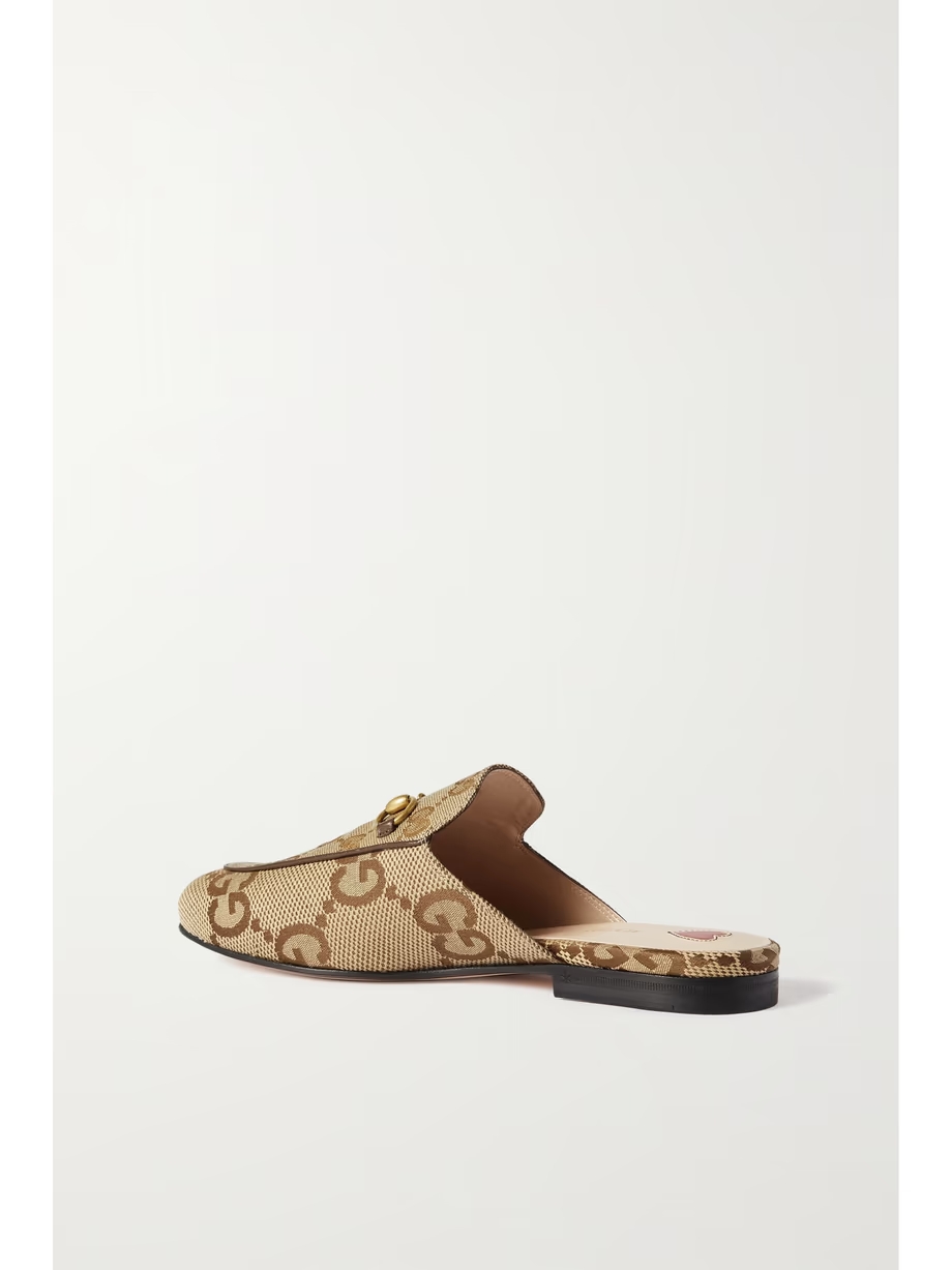 Princetown horsebit-detailed leather-trimmed canvas-jacquard slippers Princetown horsebit-detailed leather-trimmed canvas-jacquard slippers