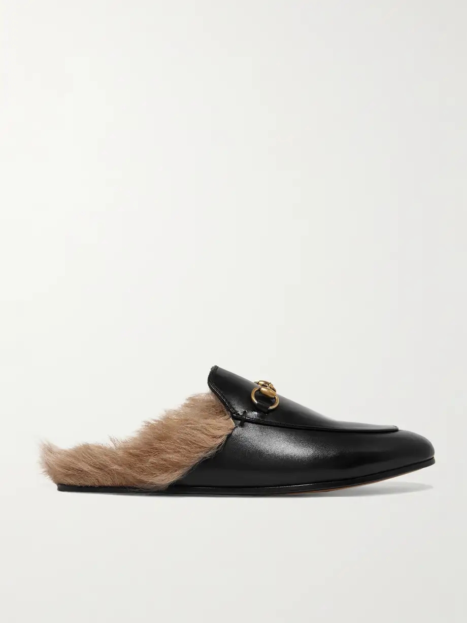 Princetown horsebit-detailed shearling-lined leather slippers Princetown horsebit-detailed shearling-lined leather slippers
