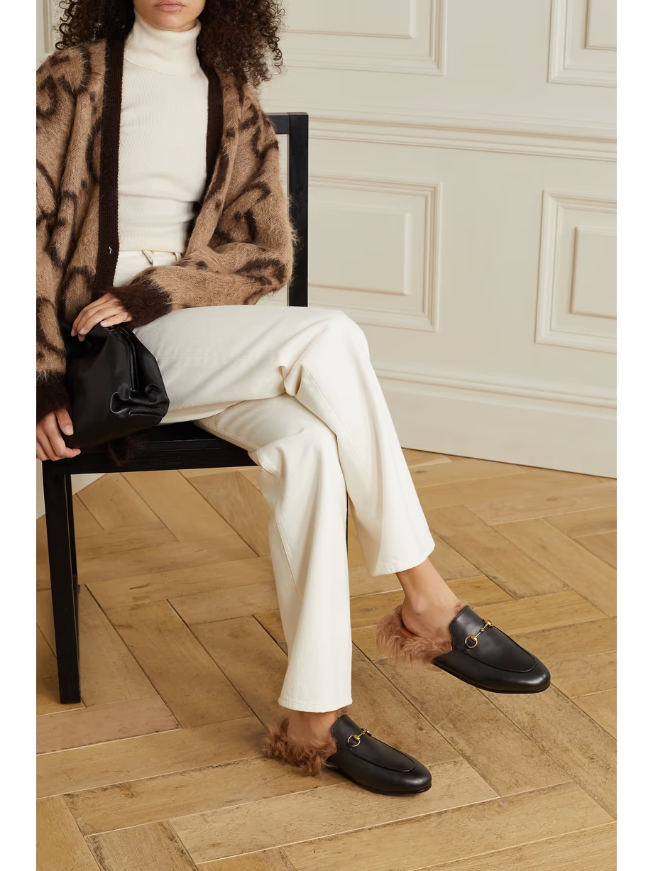 Princetown horsebit-detailed shearling-lined leather slippers Princetown horsebit-detailed shearling-lined leather slippers
