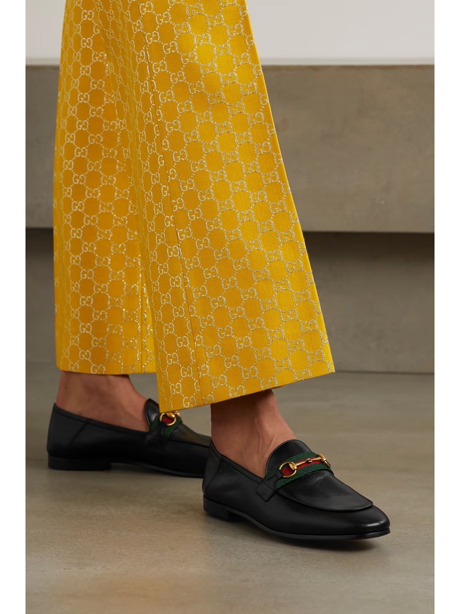 Brixton horsebit-detailed webbing-trimmed leather collapsible-heel loafers Brixton horsebit-detailed webbing-trimmed leather collapsible-heel loafers