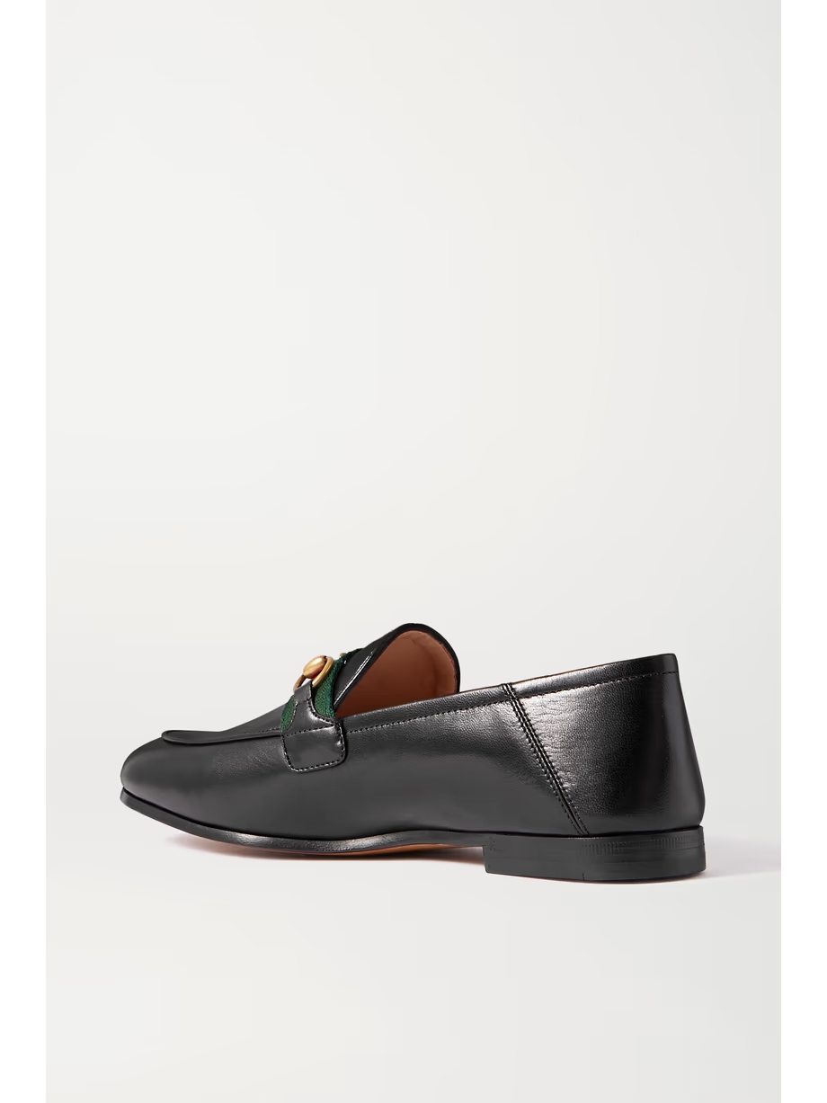 Brixton horsebit-detailed webbing-trimmed leather collapsible-heel loafers Brixton horsebit-detailed webbing-trimmed leather collapsible-heel loafers
