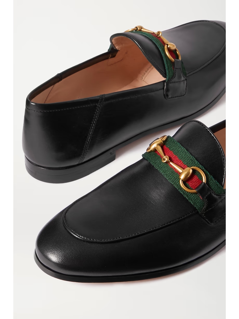 Brixton horsebit-detailed webbing-trimmed leather collapsible-heel loafers Brixton horsebit-detailed webbing-trimmed leather collapsible-heel loafers