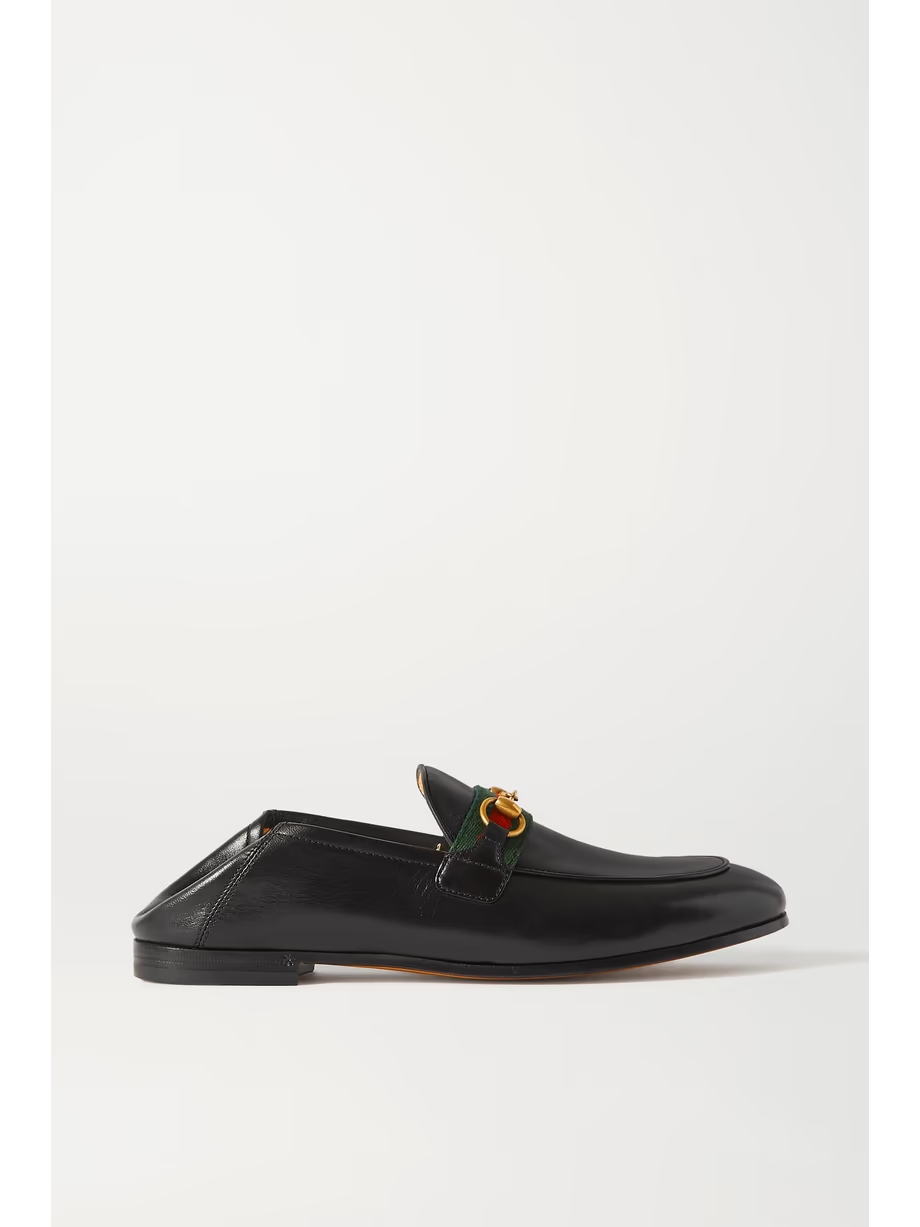 Brixton horsebit-detailed webbing-trimmed leather collapsible-heel loafers Brixton horsebit-detailed webbing-trimmed leather collapsible-heel loafers