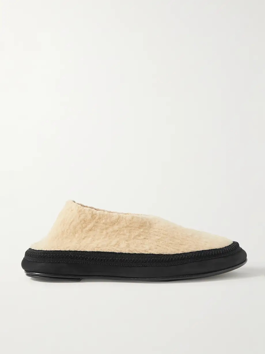 Fairy grosgrain and suede-trimmed cashmere slippers Fairy grosgrain and suede-trimmed cashmere slippers