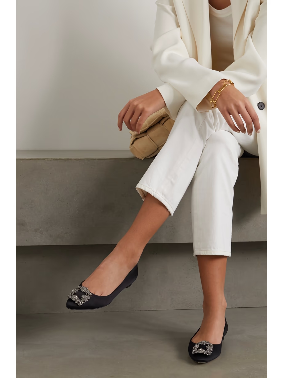 Hangisi embellished satin point-toe flats Hangisi embellished satin point-toe flats