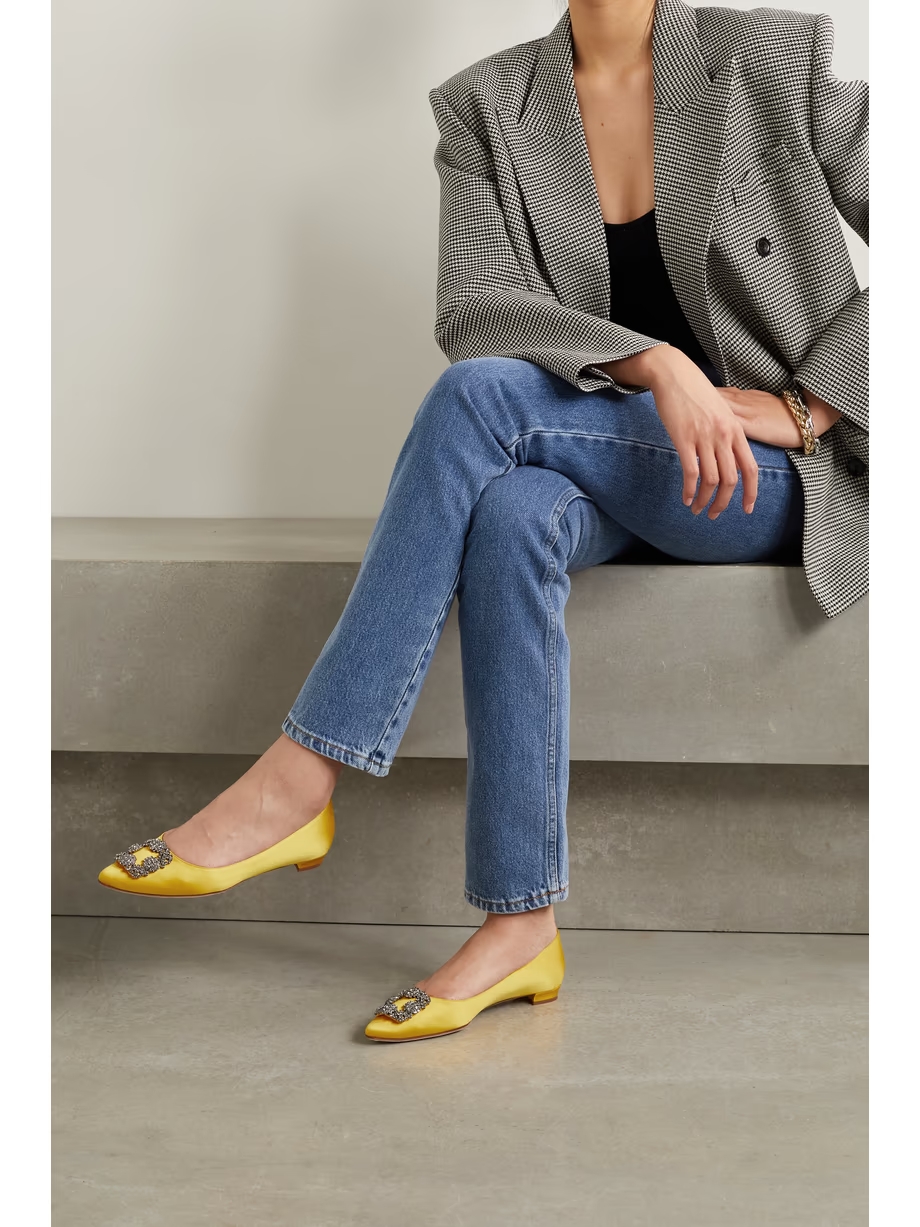 Hangisi embellished satin point-toe flats Hangisi embellished satin point-toe flats