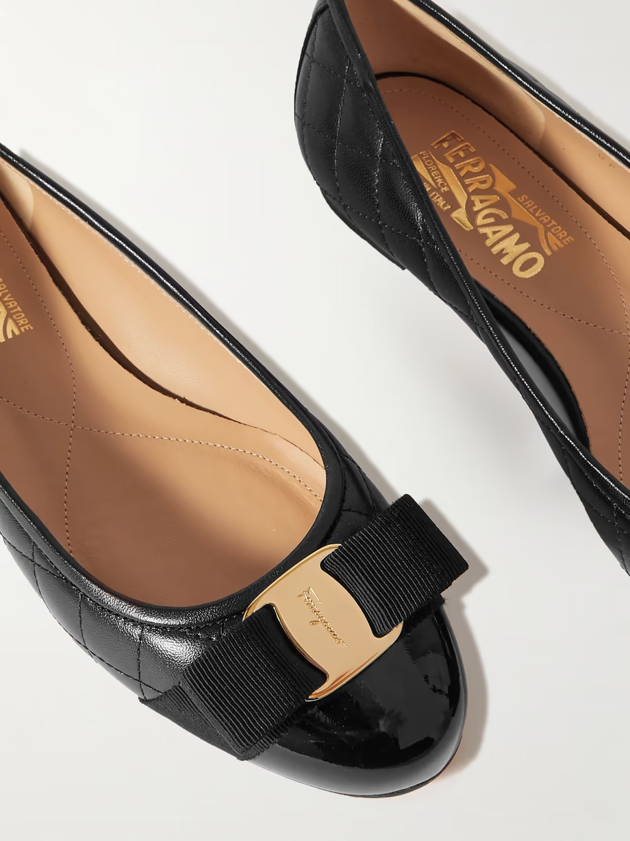 Varina bow-embellished quilted smooth and patent-leather ballet flats Varina bow-embellished quilted smooth and patent-leather ballet flats