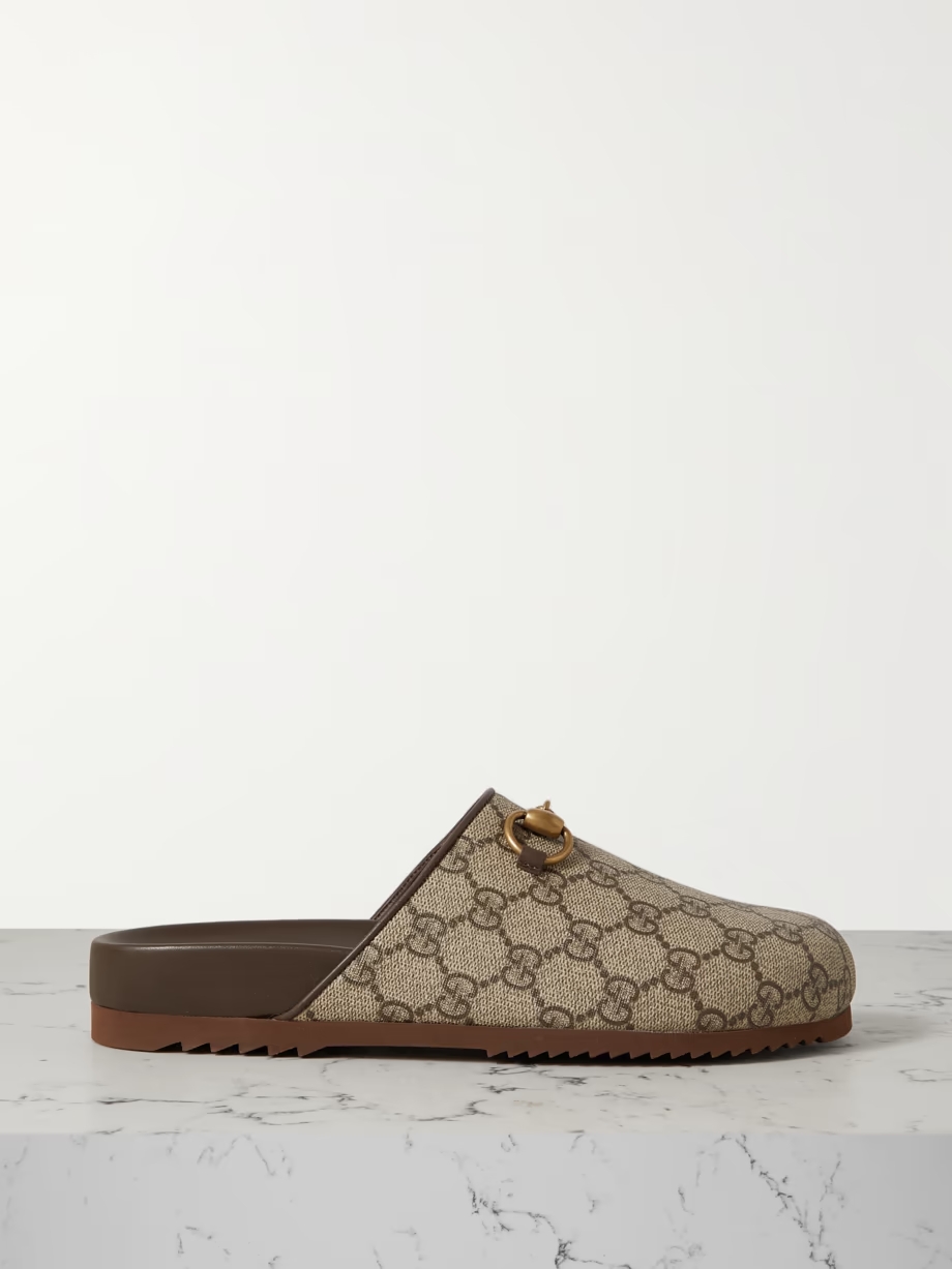 Sol embellished leather-trimmed canvas-jacquard slippers Sol embellished leather-trimmed canvas-jacquard slippers