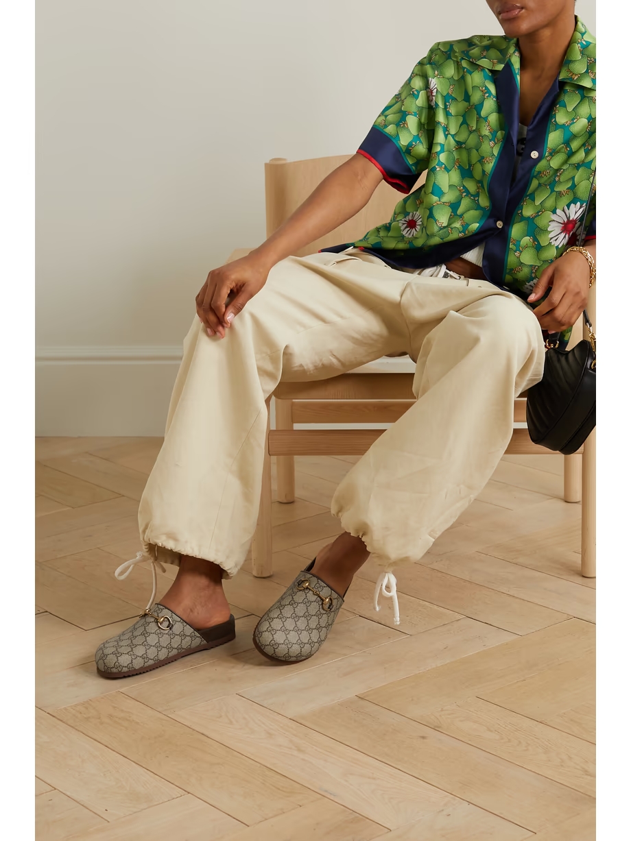 Sol embellished leather-trimmed canvas-jacquard slippers Sol embellished leather-trimmed canvas-jacquard slippers
