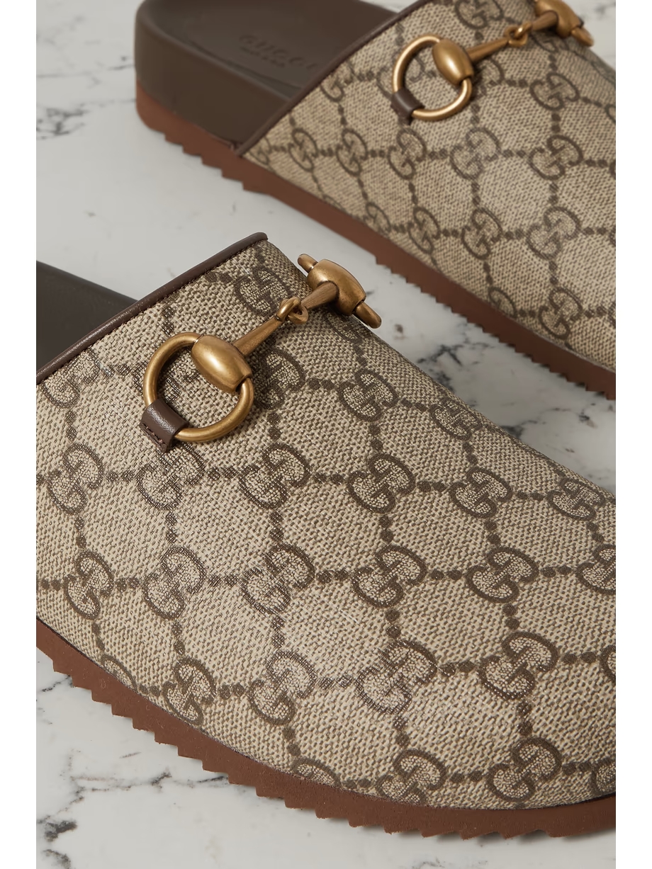 Sol embellished leather-trimmed canvas-jacquard slippers Sol embellished leather-trimmed canvas-jacquard slippers