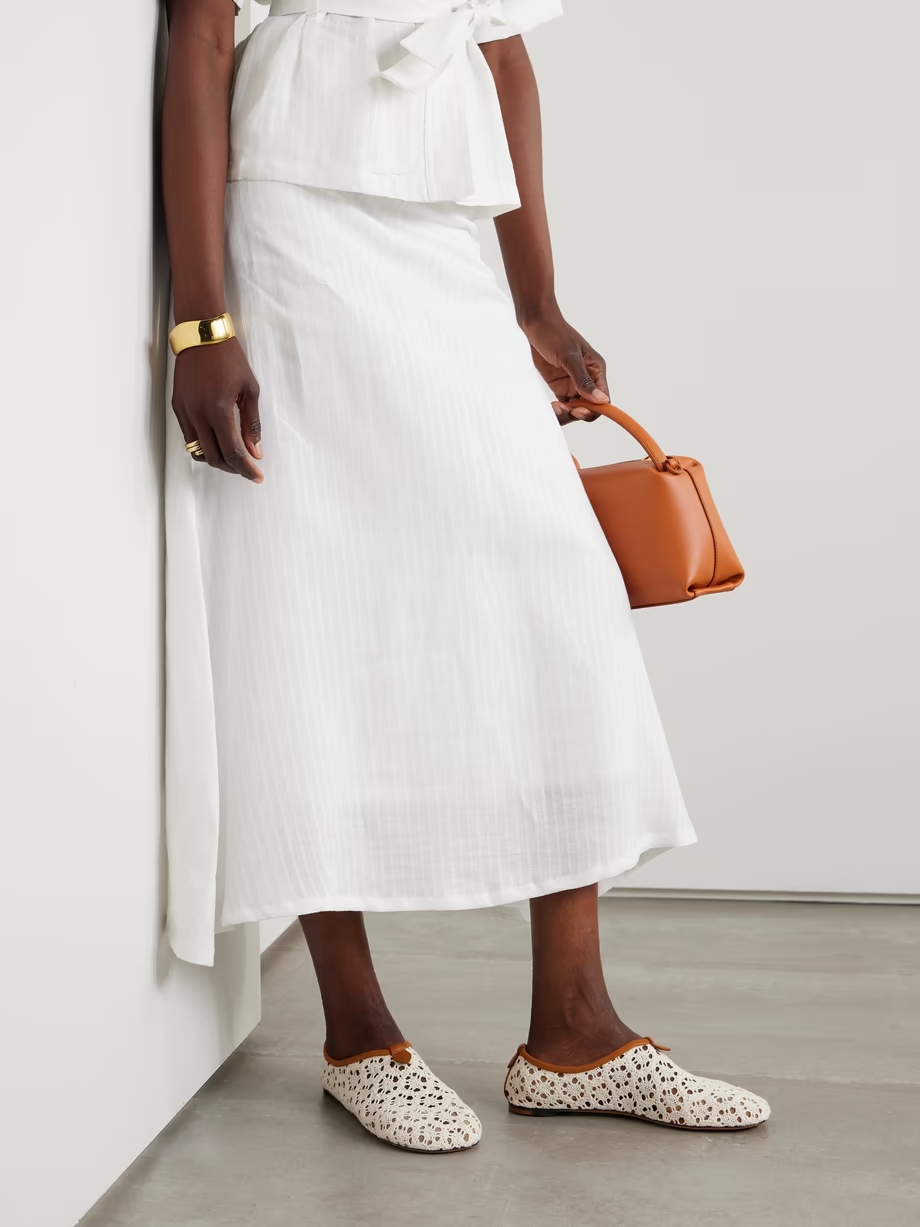Floaty leather-trimmed macramé lace flats Floaty leather-trimmed macramé lace flats