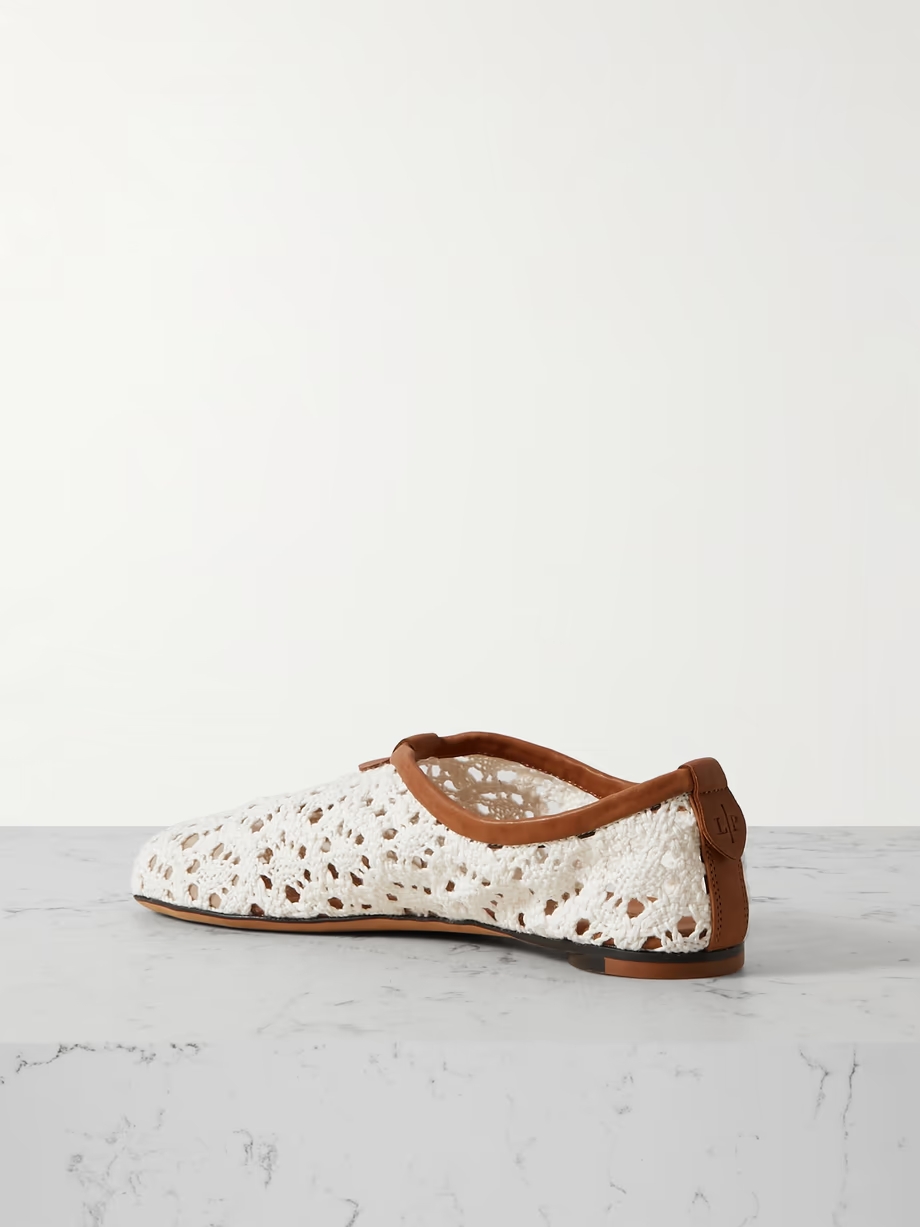Floaty leather-trimmed macramé lace flats Floaty leather-trimmed macramé lace flats