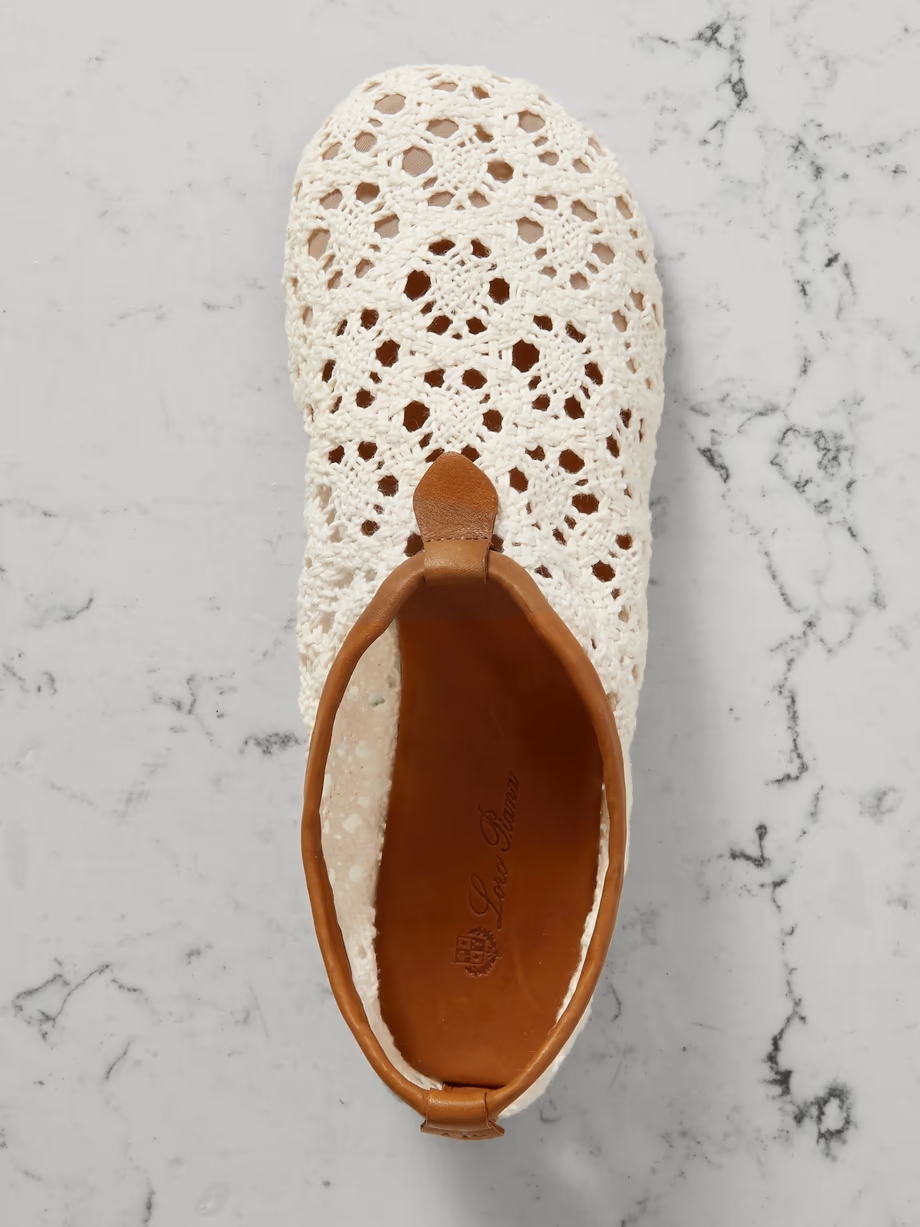 Floaty leather-trimmed macramé lace flats Floaty leather-trimmed macramé lace flats
