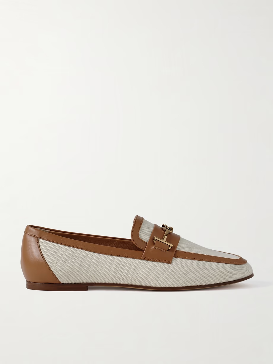 Leather-trimmed canvas loafers Leather-trimmed canvas loafers