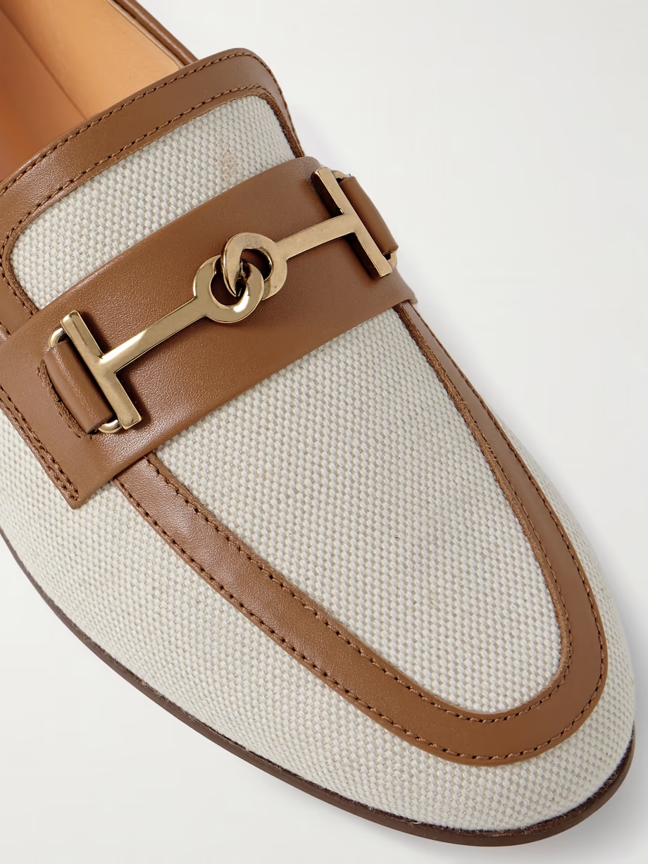 Leather-trimmed canvas loafers Leather-trimmed canvas loafers