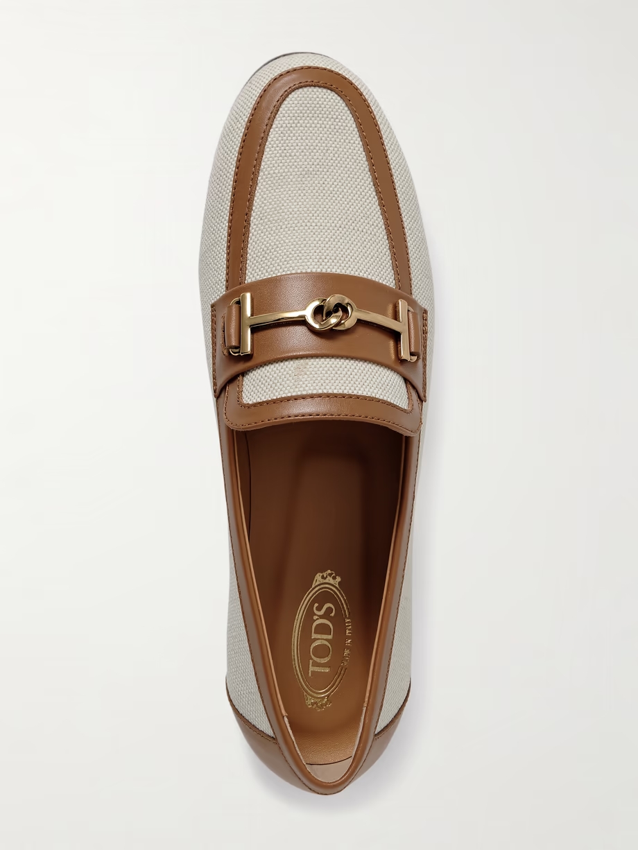Leather-trimmed canvas loafers Leather-trimmed canvas loafers