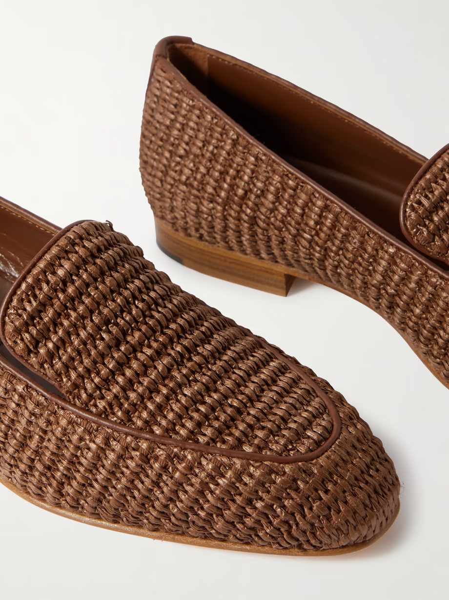 Pitakara leather-trimmed raffia loafers Pitakara leather-trimmed raffia loafers