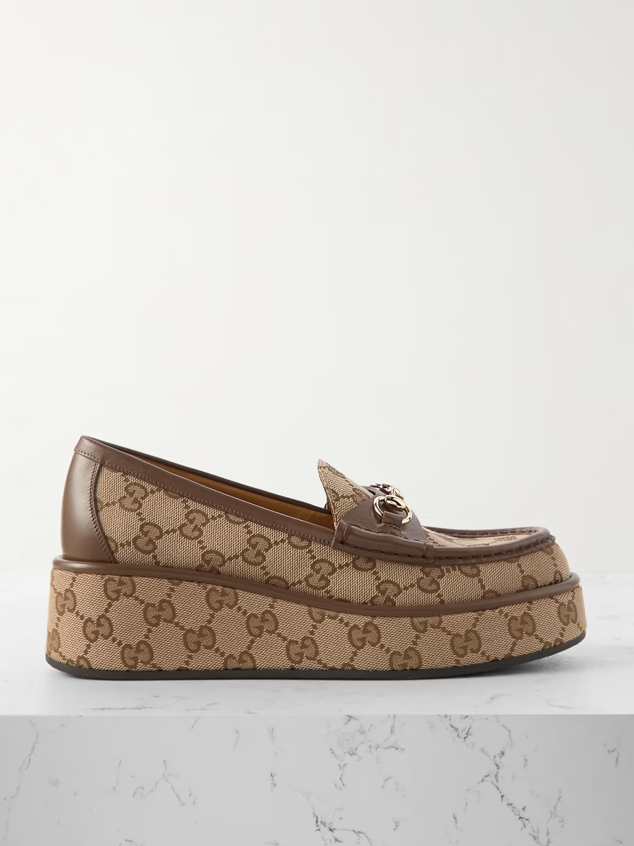 Ilde leather-trimmed canvas-jacquard platform moccasin Ilde leather-trimmed canvas-jacquard platform moccasin