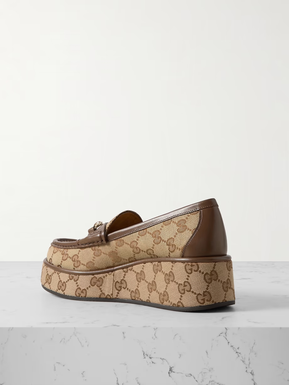Ilde leather-trimmed canvas-jacquard platform moccasin Ilde leather-trimmed canvas-jacquard platform moccasin