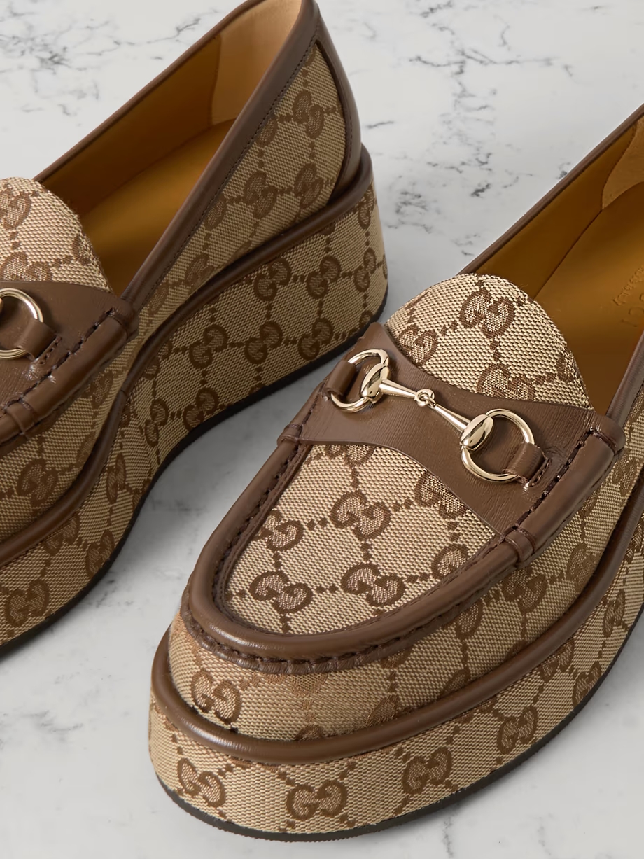 Ilde leather-trimmed canvas-jacquard platform moccasin Ilde leather-trimmed canvas-jacquard platform moccasin