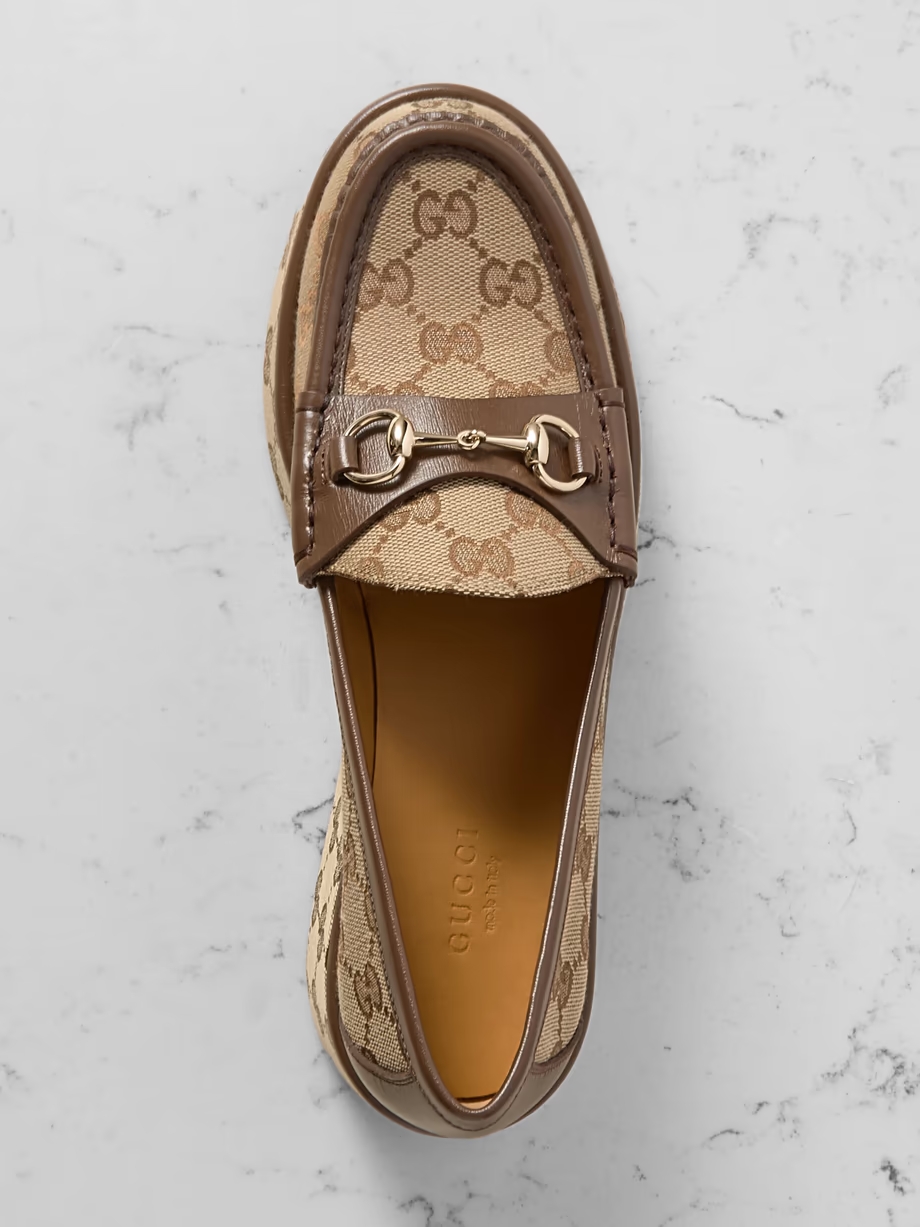 Ilde leather-trimmed canvas-jacquard platform moccasin Ilde leather-trimmed canvas-jacquard platform moccasin