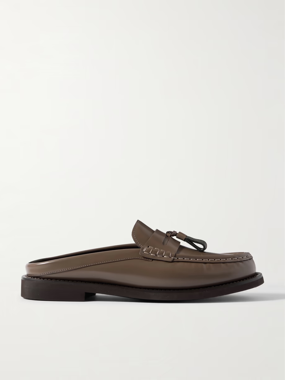 Bead-embellished leather loafers Bead-embellished leather loafers