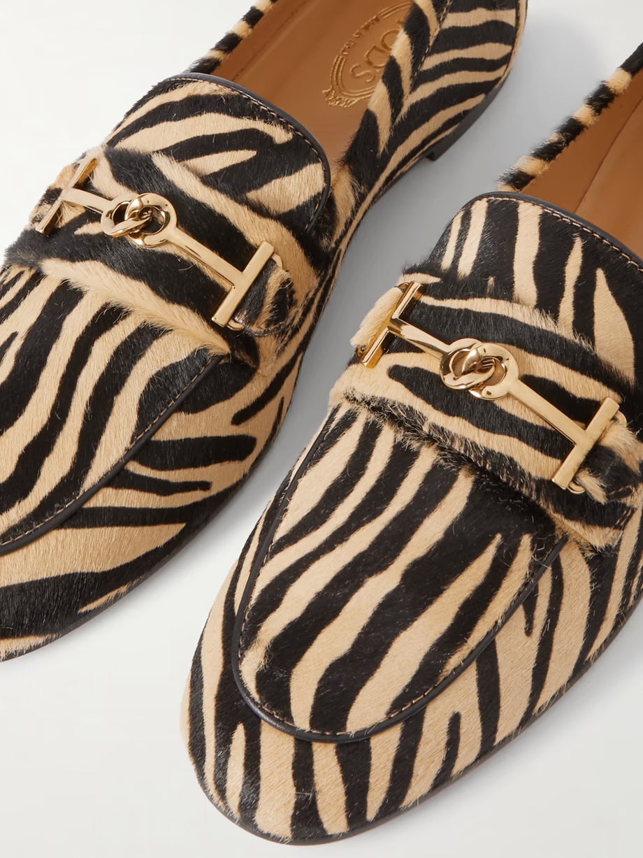 Embellished zebra-print pony hair loafers Embellished zebra-print pony hair loafers