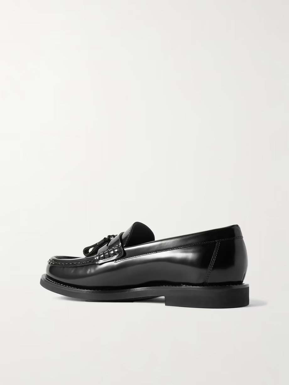 Bead-embellished tasseled glossed-leather loafers Bead-embellished tasseled glossed-leather loafers
