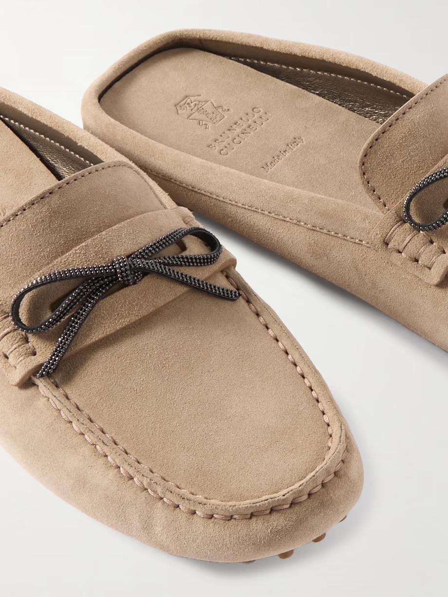 Bead-embellished suede slippers Bead-embellished suede slippers