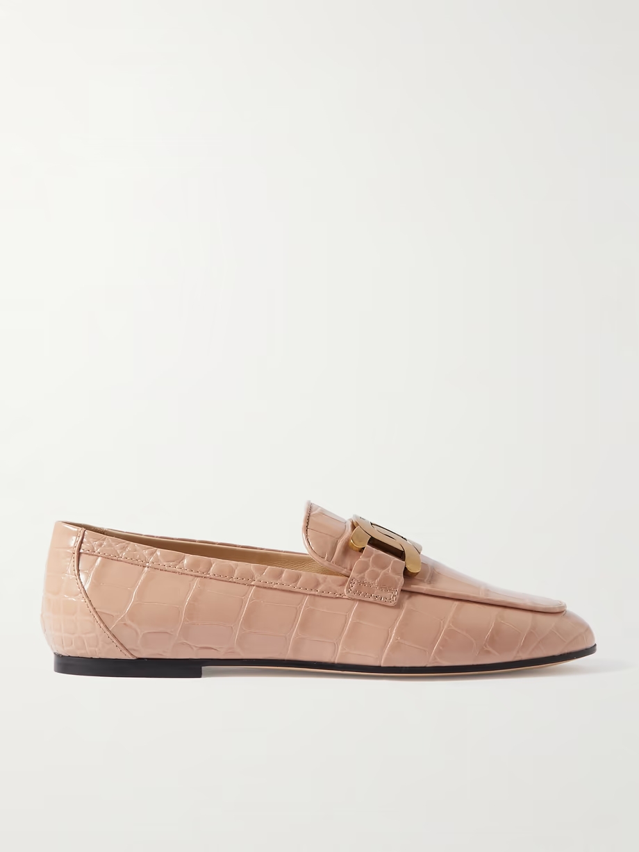 Embellished croc-effect leather loafers Embellished croc-effect leather loafers
