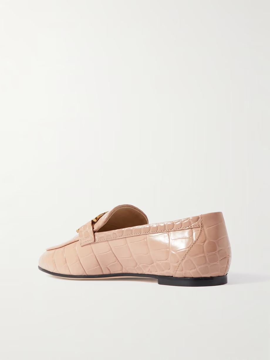 Embellished croc-effect leather loafers Embellished croc-effect leather loafers