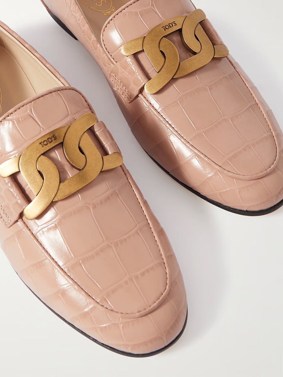 Embellished croc-effect leather loafers Embellished croc-effect leather loafers