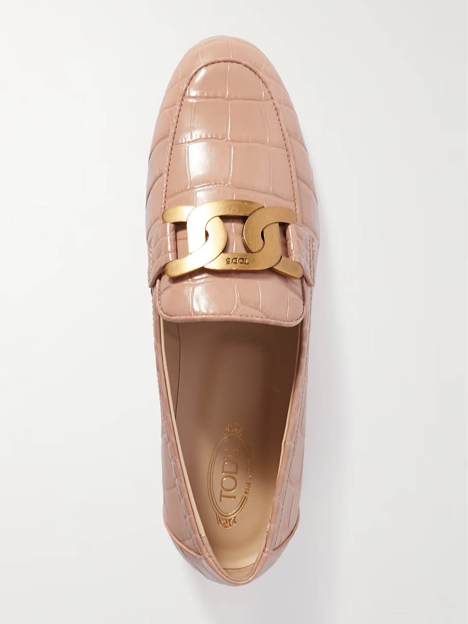 Embellished croc-effect leather loafers Embellished croc-effect leather loafers