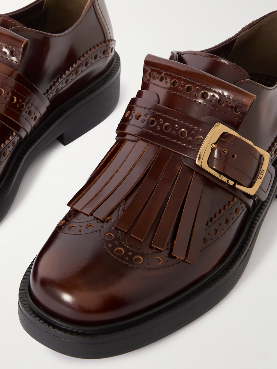 Fringed glossed-leather brogues Fringed glossed-leather brogues