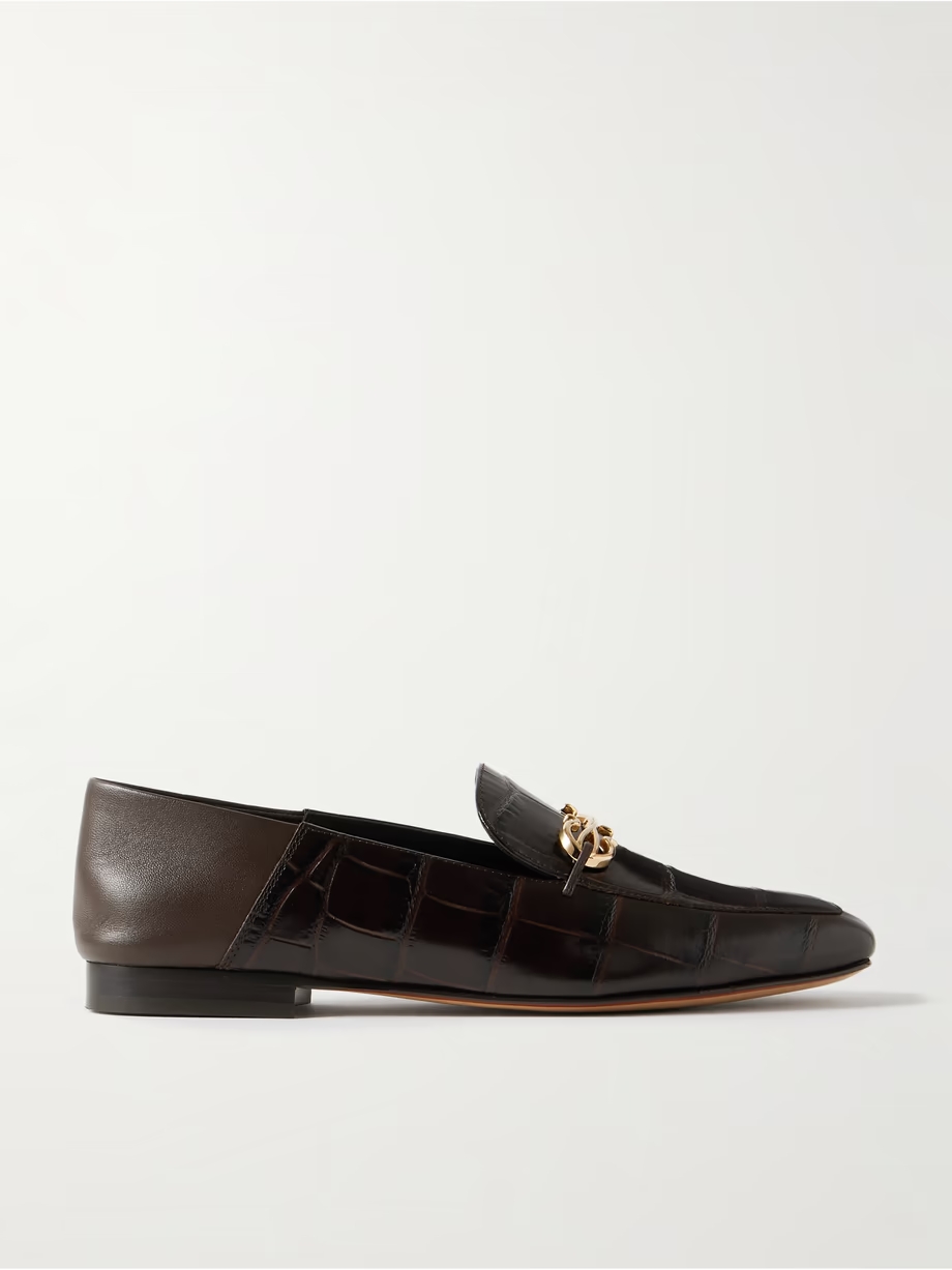 Louis collapsible-heel embellished croc-effect leather loafers Louis collapsible-heel embellished croc-effect leather loafers